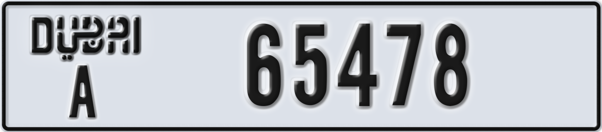 dubai License Plate Number 65478 Code A