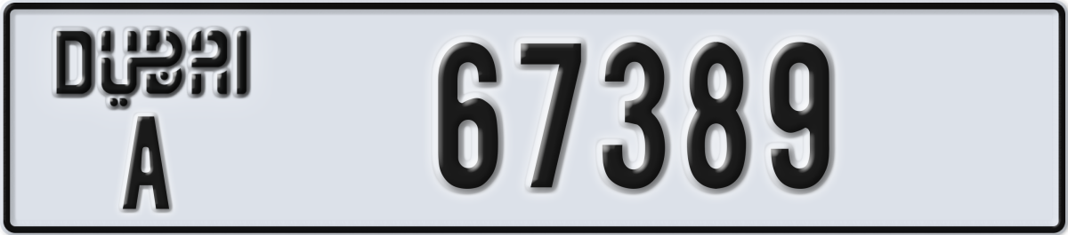 dubai License Plate Number 67389 Code A