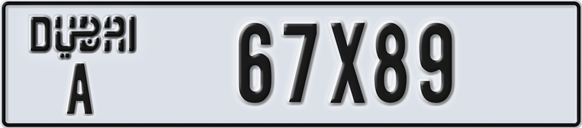 dubai License Plate Number 67X89 Code A