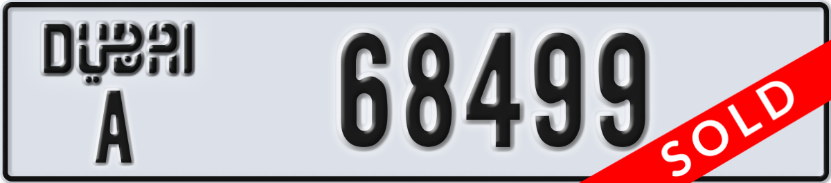 dubai License Plate Number 68499 Code A