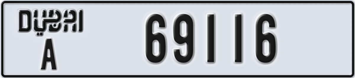 dubai License Plate Number 69116 Code A
