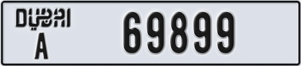dubai License Plate Number 69899 Code A