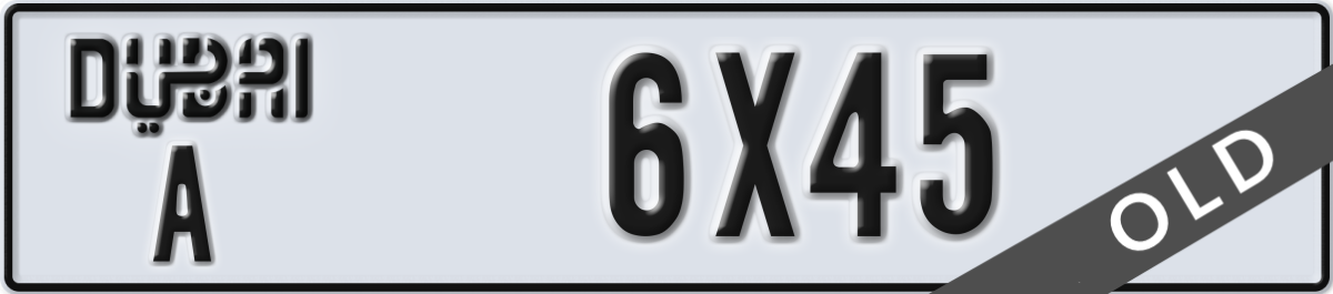 dubai License Plate Number 6X45 Code A