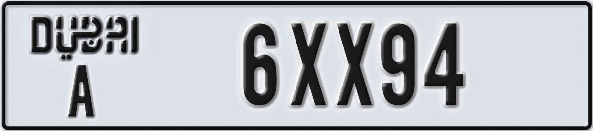 dubai License Plate Number 6XX94 Code A