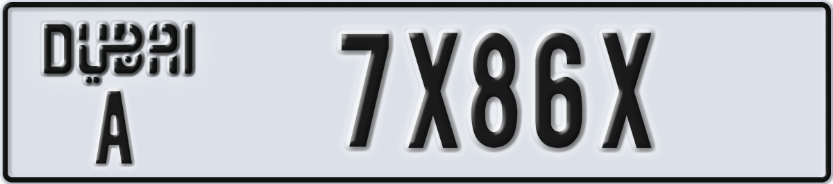 dubai License Plate Number 7X86X Code A