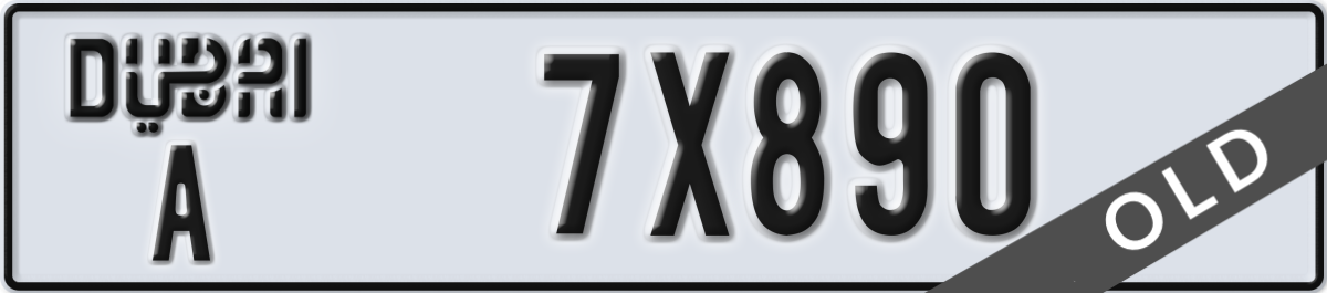 dubai License Plate Number 7X890 Code A
