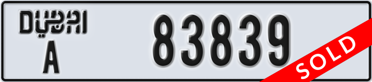 dubai License Plate Number 83839 Code A