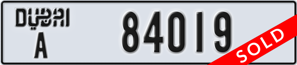 dubai License Plate Number 84019 Code A
