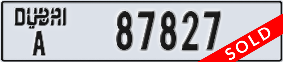 dubai License Plate Number 87827 Code A