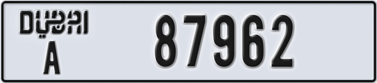 dubai License Plate Number 87962 Code A