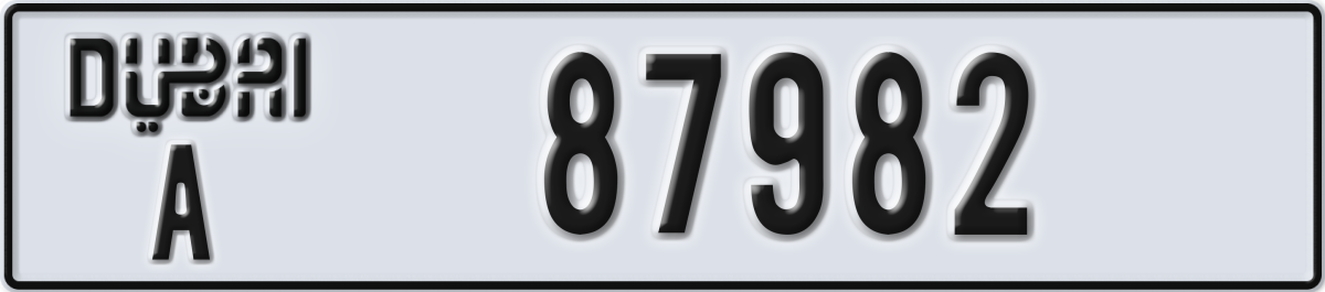 dubai License Plate Number 87982 Code A