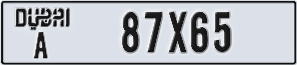 dubai License Plate Number 87X65 Code A