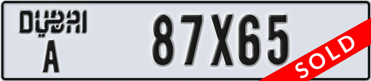 dubai License Plate Number 87X65 Code A