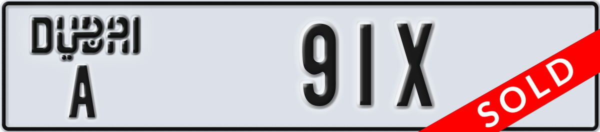 dubai License Plate Number 91X Code A