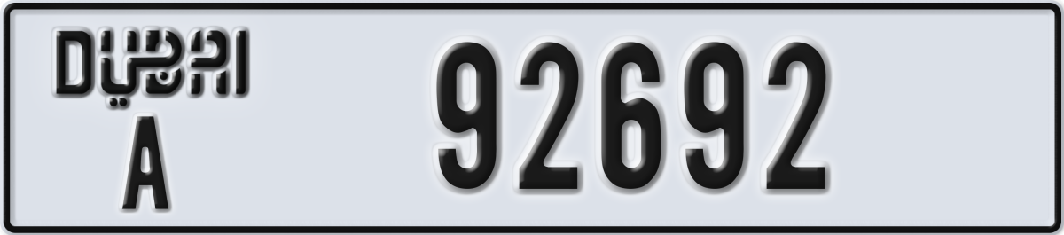 dubai License Plate Number 92692 Code A