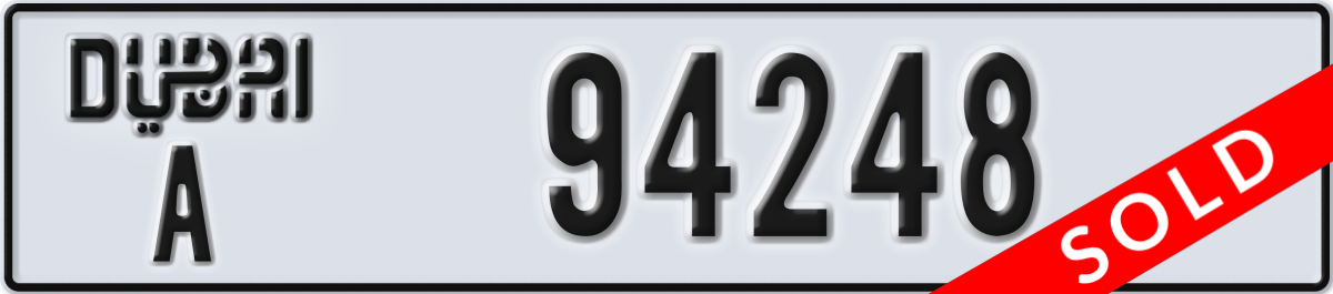 dubai License Plate Number 94248 Code A