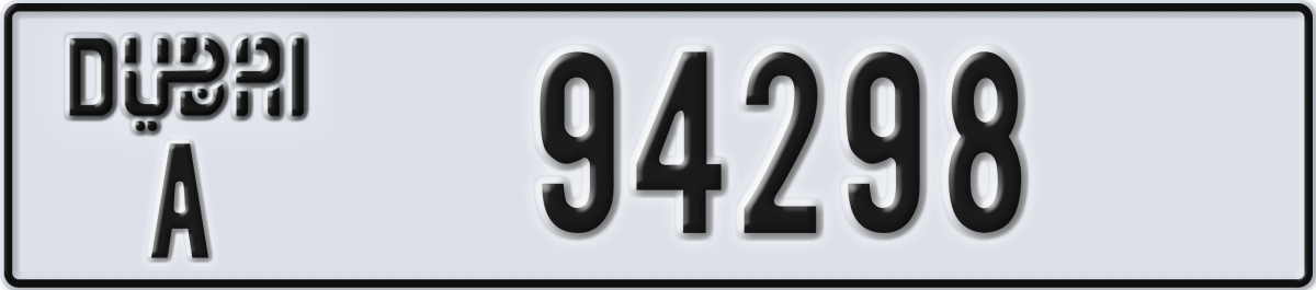 dubai License Plate Number 94298 Code A