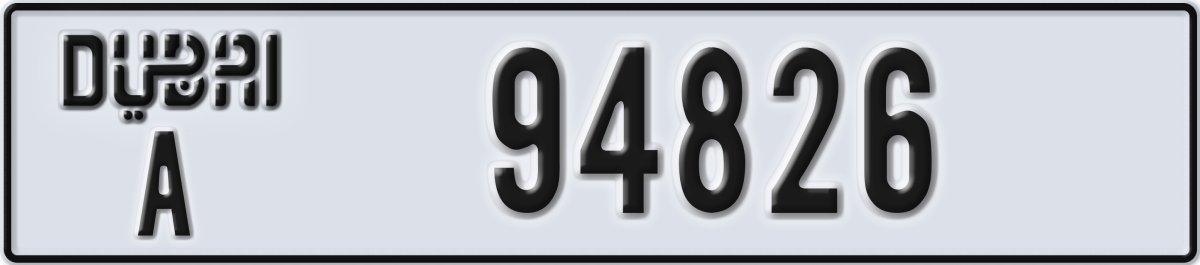 dubai License Plate Number 94826 Code A