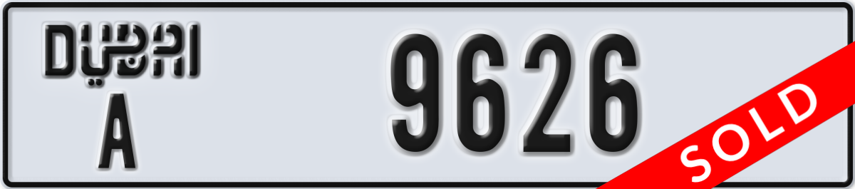 dubai License Plate Number 9626 Code A