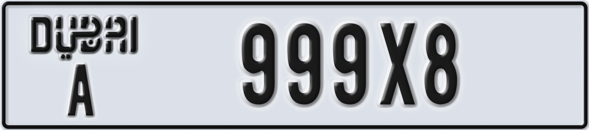 dubai License Plate Number 999X8 Code A