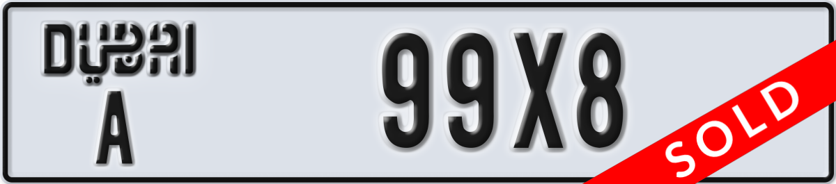 dubai License Plate Number 99X8 Code A