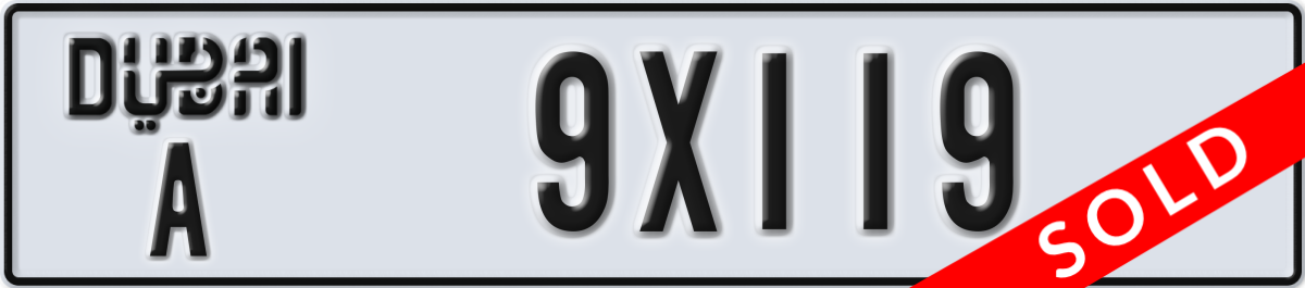 dubai License Plate Number 9X119 Code A