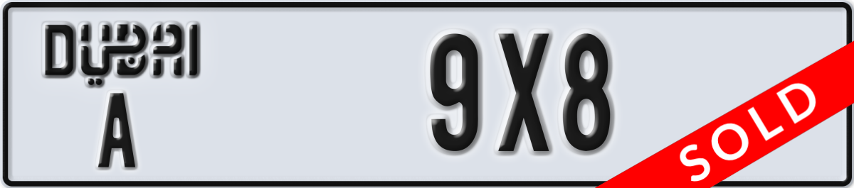 dubai License Plate Number 9X8 Code A
