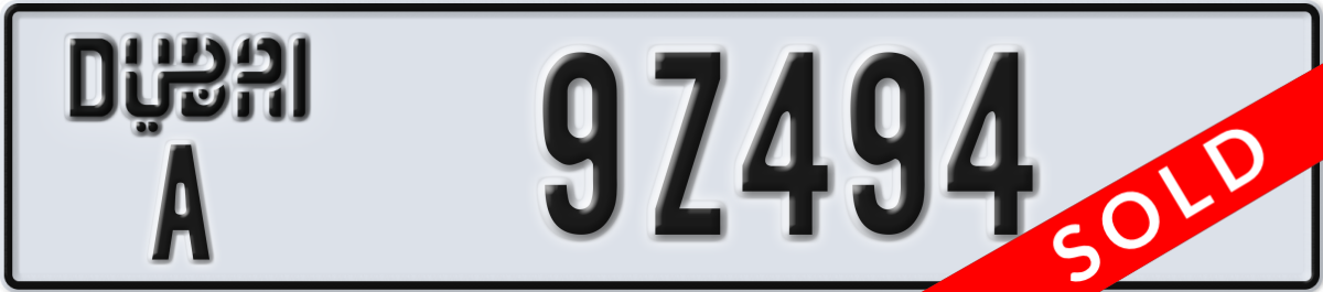 dubai License Plate Number 9Z494 Code A