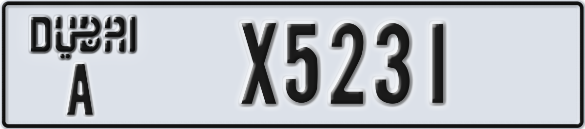 dubai License Plate Number X5231 Code A