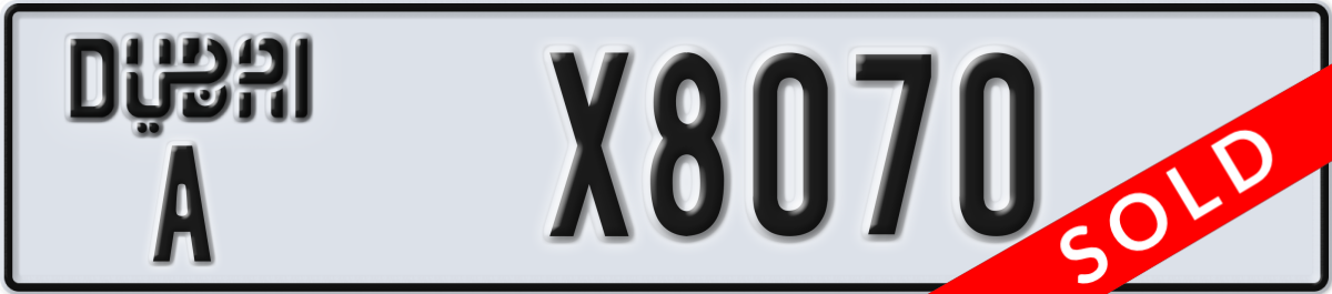 dubai License Plate Number X8070 Code A