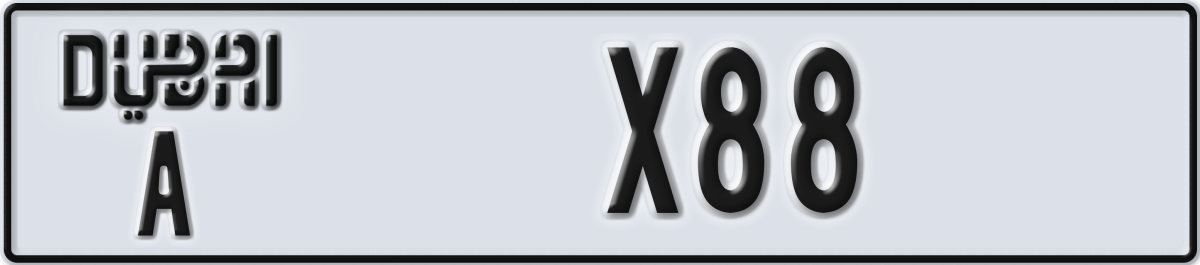 dubai License Plate Number X88 Code A