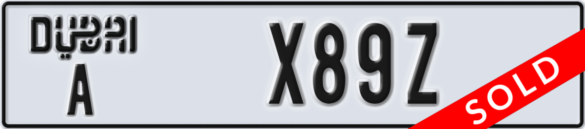 dubai License Plate Number X89Z Code A