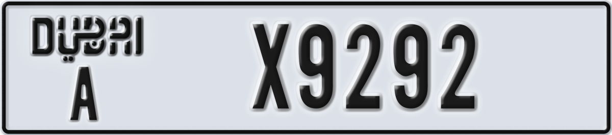 dubai License Plate Number X9292 Code A