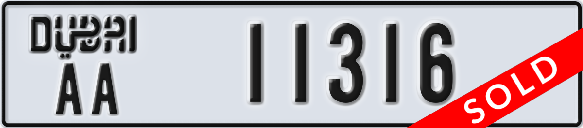 dubai License Plate Number 11316 Code AA