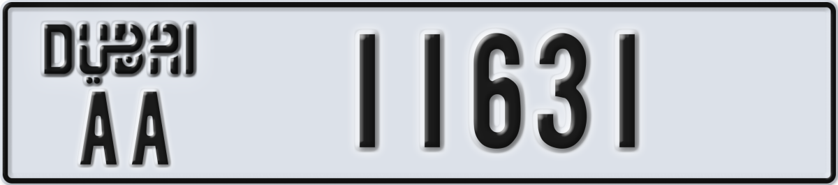 dubai License Plate Number 11631 Code AA