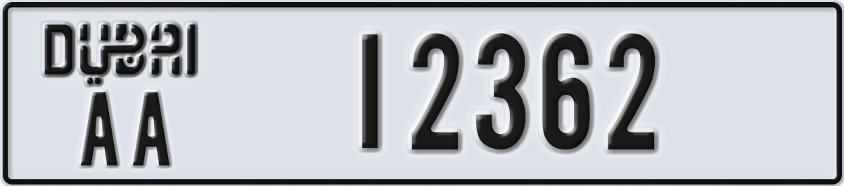 dubai License Plate Number 12362 Code AA