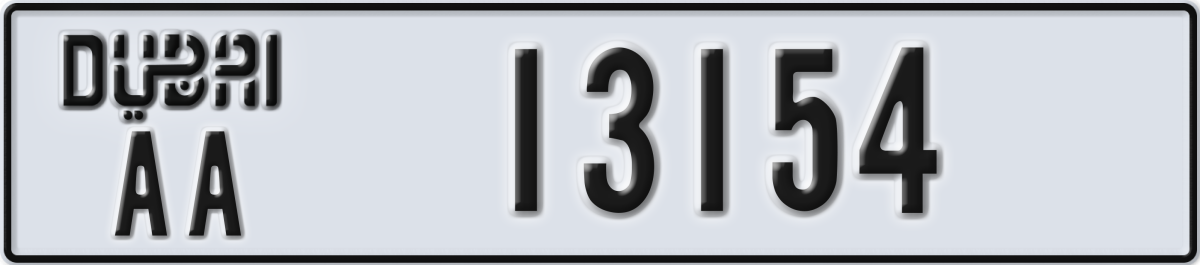 dubai License Plate Number 13154 Code AA
