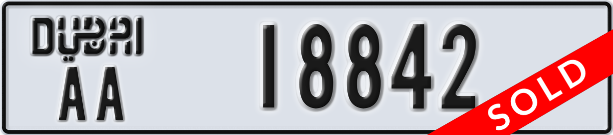 dubai License Plate Number 18842 Code AA