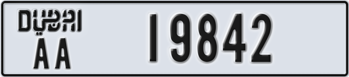 dubai License Plate Number 19842 Code AA