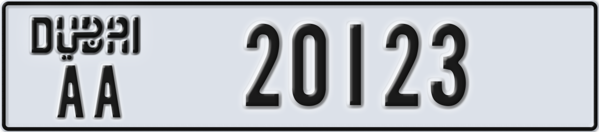dubai License Plate Number 20123 Code AA