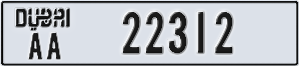 dubai License Plate Number 22312 Code AA