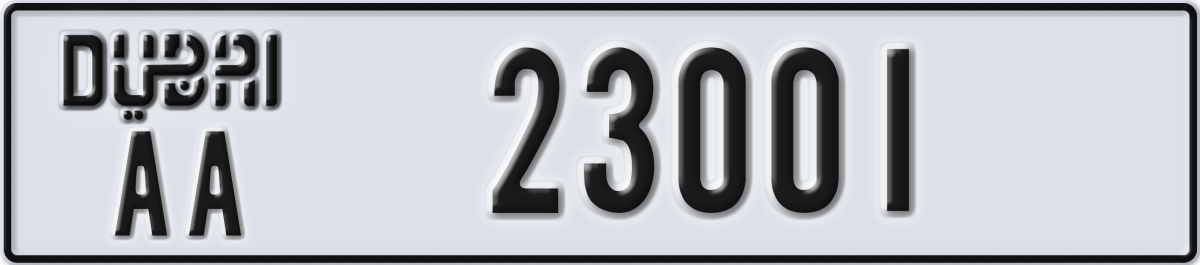 dubai License Plate Number 23001 Code AA