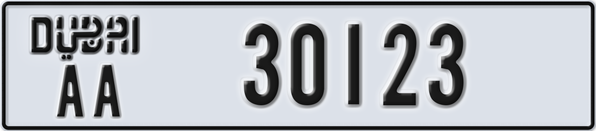 dubai License Plate Number 30123 Code AA