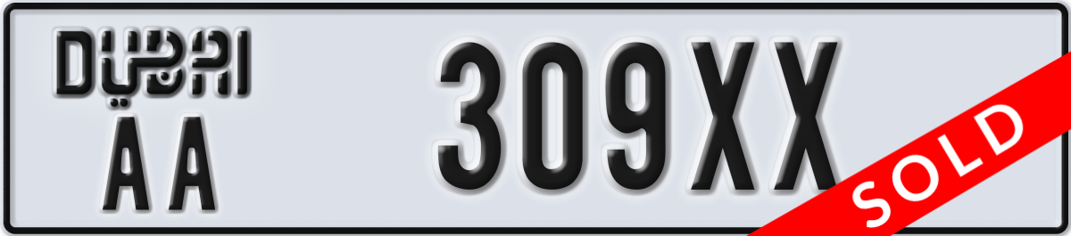 dubai License Plate Number 309XX Code AA