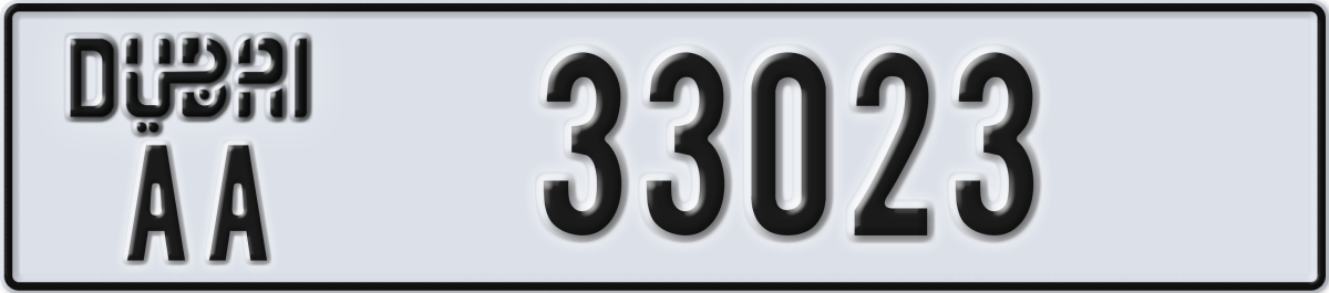 dubai License Plate Number 33023 Code AA