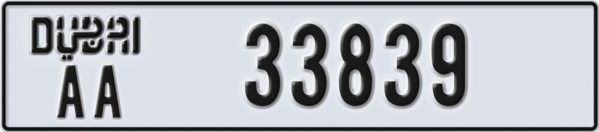 dubai License Plate Number 33839 Code AA