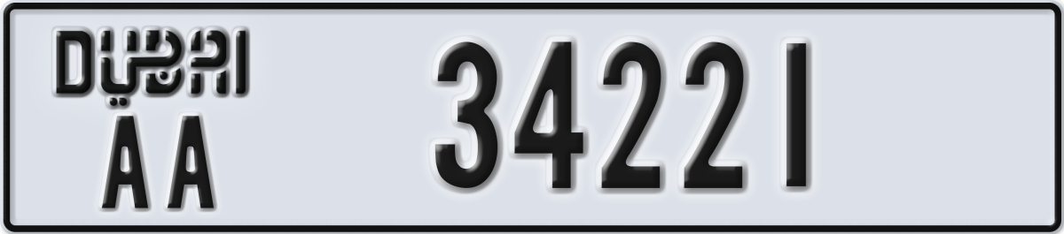 dubai License Plate Number 34221 Code AA