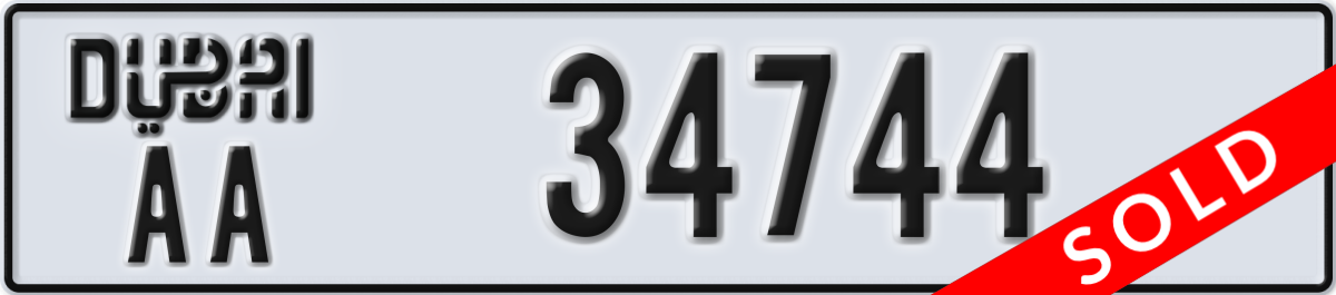 dubai License Plate Number 34744 Code AA