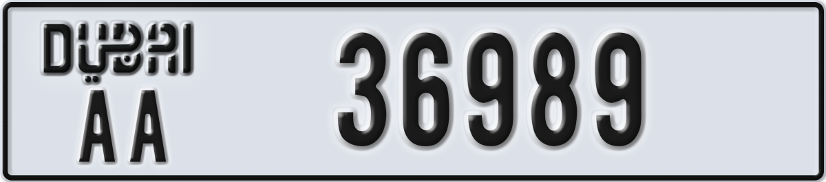 dubai License Plate Number 36989 Code AA