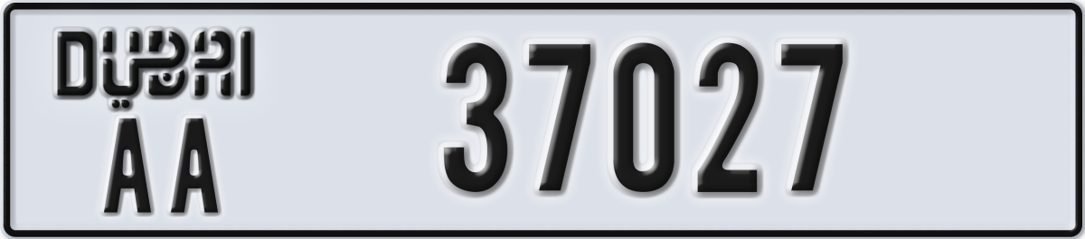 dubai License Plate Number 37027 Code AA